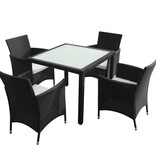 VidaXL 5-delige Tuinset met kussens poly rattan zwart