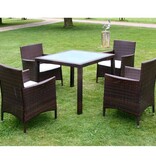 VidaXL 5-delige Tuinset met kussens poly rattan bruin