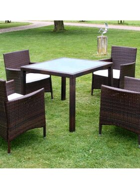 VidaXL 5-delige Tuinset met kussens poly rattan bruin