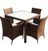 VidaXL 5-delige Tuinset met kussens poly rattan bruin