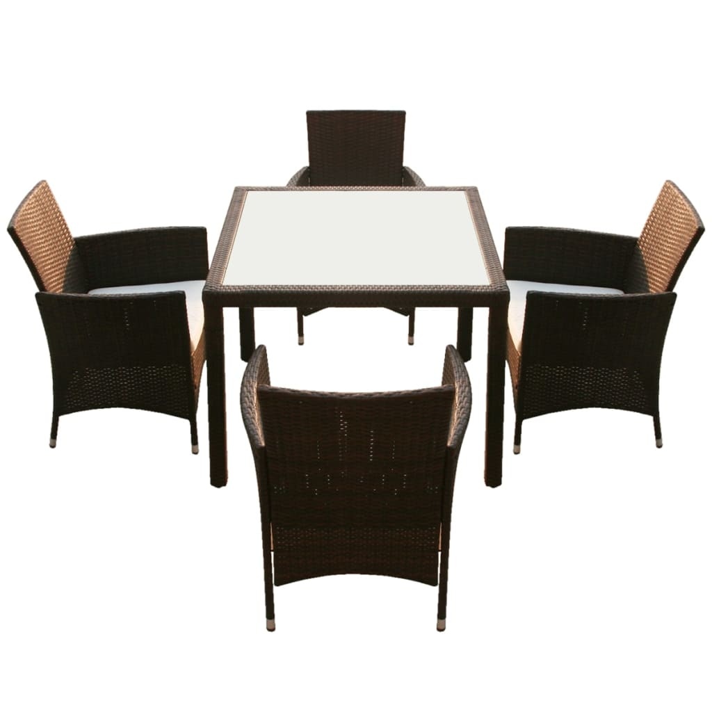 VidaXL 5-delige Tuinset met kussens poly rattan bruin
