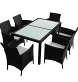 VidaXL 7-delige Tuinset met kussens poly rattan zwart