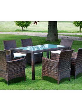 VidaXL 7-delige Tuinset met kussens poly rattan bruin