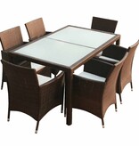 VidaXL 7-delige Tuinset met kussens poly rattan bruin