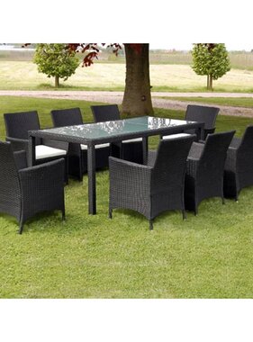 VidaXL 9-delige Tuinset met kussens poly rattan zwart