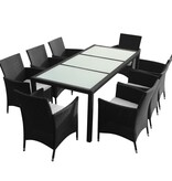 VidaXL 9-delige Tuinset met kussens poly rattan zwart