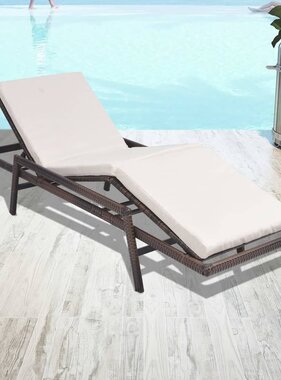 VidaXL Ligbed met kussen poly rattan bruin