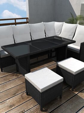 VidaXL 4-delige Loungeset met kussens poly rattan zwart
