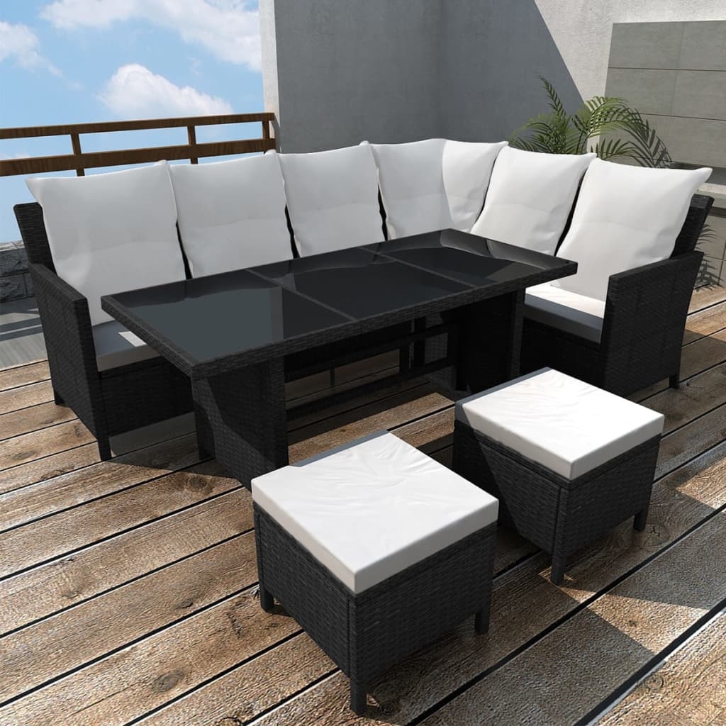 VidaXL 4-delige Loungeset met kussens poly rattan zwart