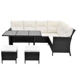 VidaXL 4-delige Loungeset met kussens poly rattan zwart