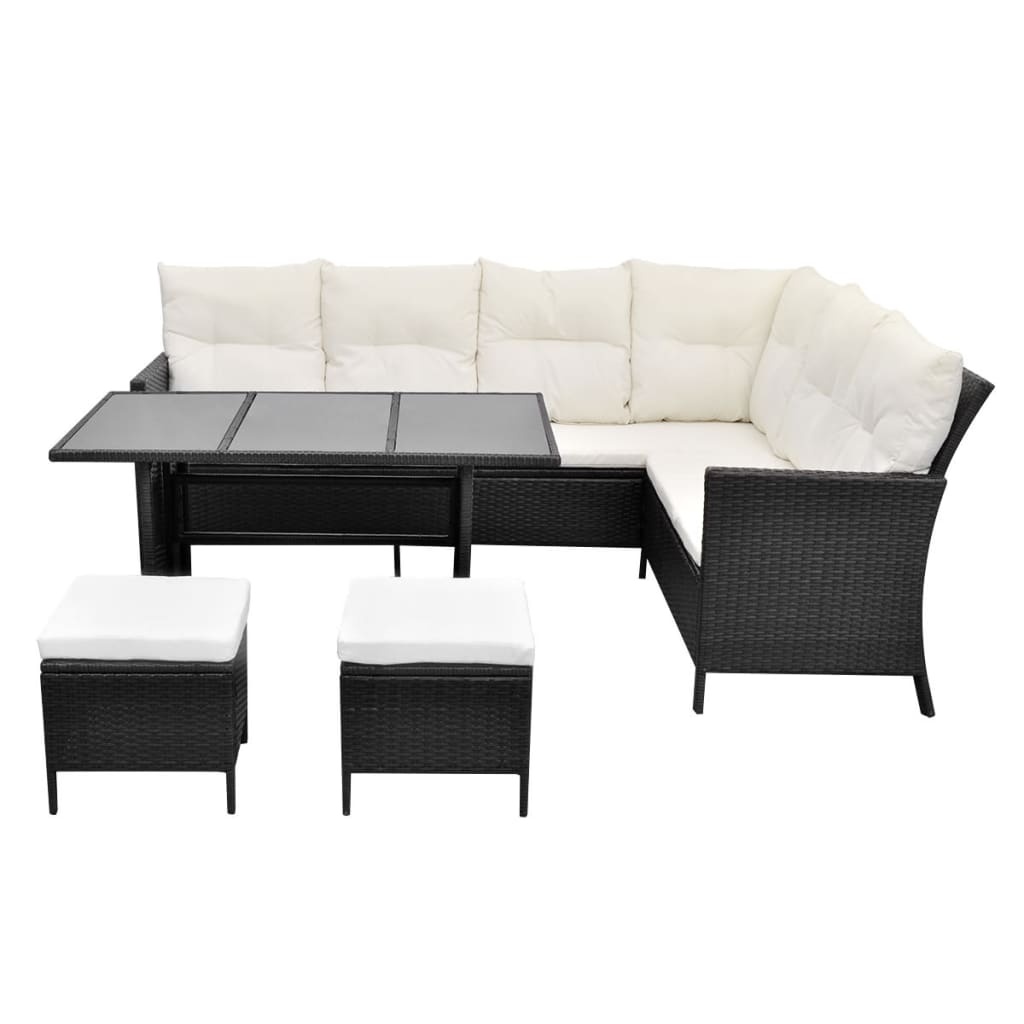VidaXL 4-delige Loungeset met kussens poly rattan zwart