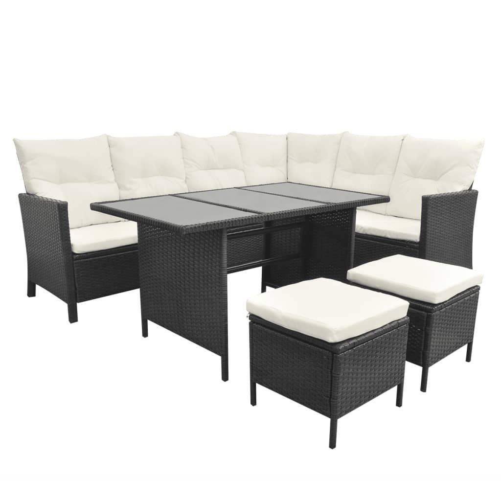 VidaXL 4-delige Loungeset met kussens poly rattan zwart