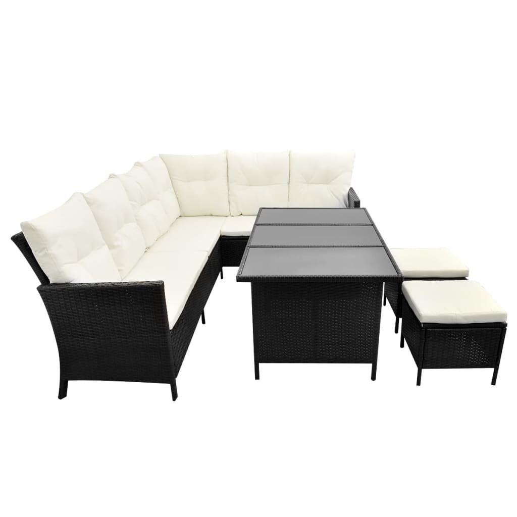 VidaXL 4-delige Loungeset met kussens poly rattan zwart