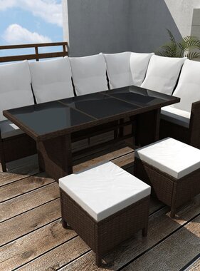 VidaXL 4-delige Loungeset met kussens poly rattan bruin