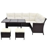 VidaXL 4-delige Loungeset met kussens poly rattan bruin