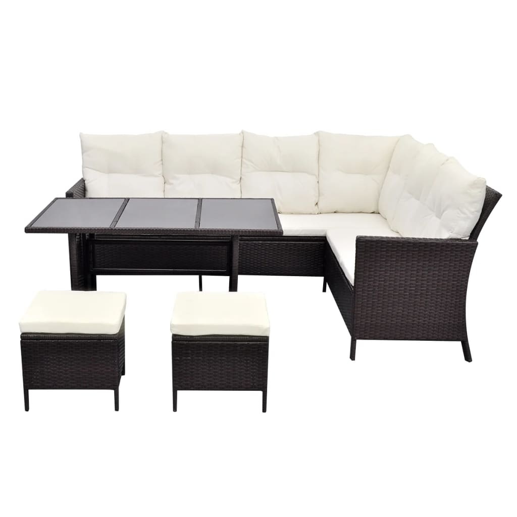 VidaXL 4-delige Loungeset met kussens poly rattan bruin