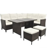 VidaXL 4-delige Loungeset met kussens poly rattan bruin