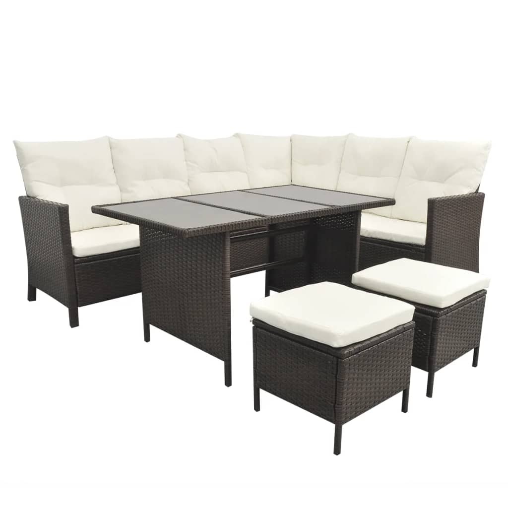 VidaXL 4-delige Loungeset met kussens poly rattan bruin