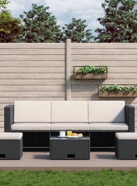 VidaXL 4-delige Loungeset met kussens poly rattan zwart