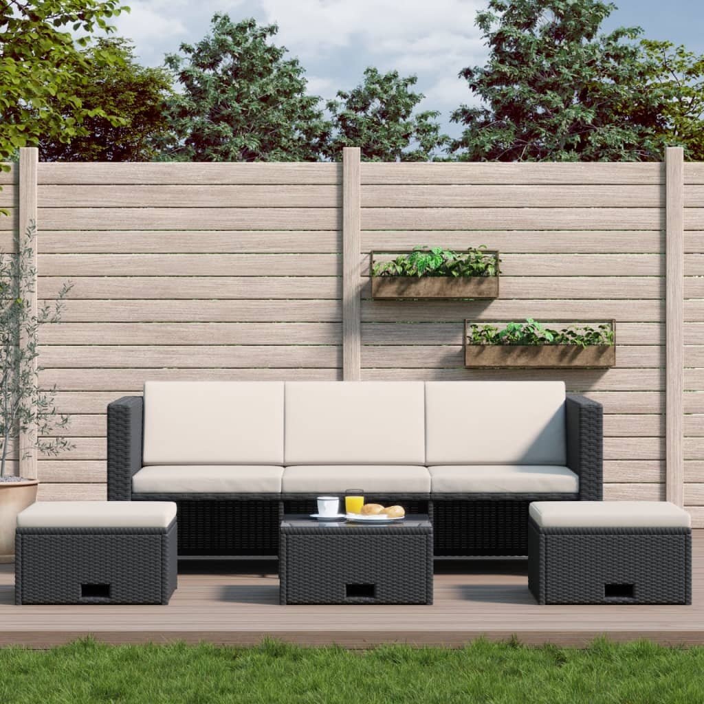 VidaXL 4-delige Loungeset met kussens poly rattan zwart