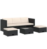 VidaXL 4-delige Loungeset met kussens poly rattan zwart