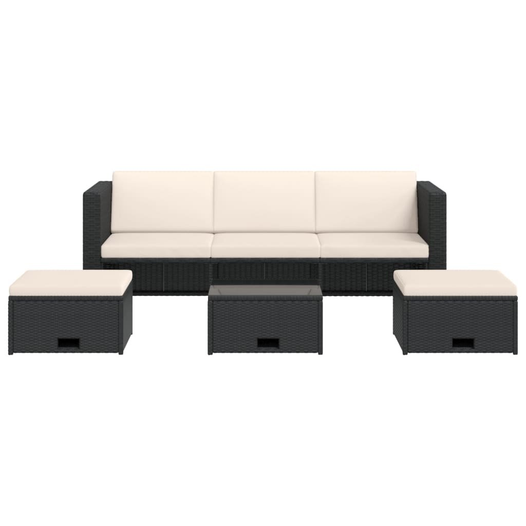 VidaXL 4-delige Loungeset met kussens poly rattan zwart
