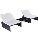 VidaXL Tuinstoelen 2 st verstelbaar met tafel poly rattan zwart