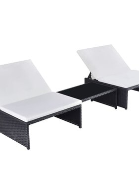 VidaXL Tuinstoelen 2 st verstelbaar met tafel poly rattan zwart