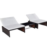 VidaXL Tuinstoelen 2 st verstelbaar met tafel poly rattan bruin