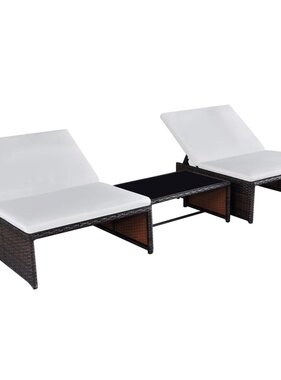 VidaXL Tuinstoelen 2 st verstelbaar met tafel poly rattan bruin