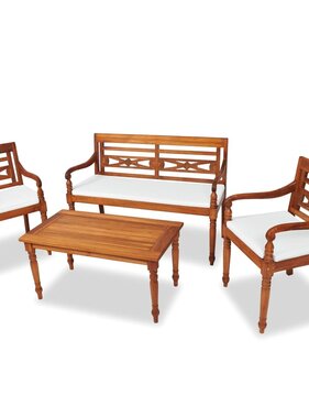 VidaXL 4-delige Loungeset met kussens massief teakhout