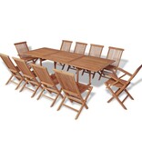 VidaXL 11-delige Tuinset met klapstoelen massief teakhout