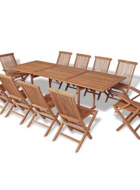 VidaXL 11-delige Tuinset met klapstoelen massief teakhout