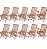 VidaXL 11-delige Tuinset met klapstoelen massief teakhout