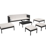 VidaXL 6-delige Loungeset met kussens poly rattan zwart