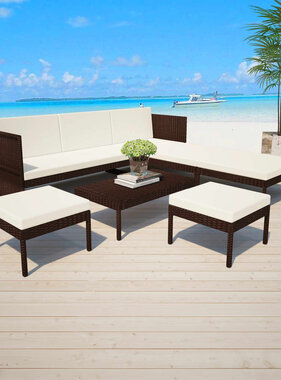VidaXL 6-delige Loungeset met kussens poly rattan bruin