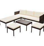VidaXL 6-delige Loungeset met kussens poly rattan bruin