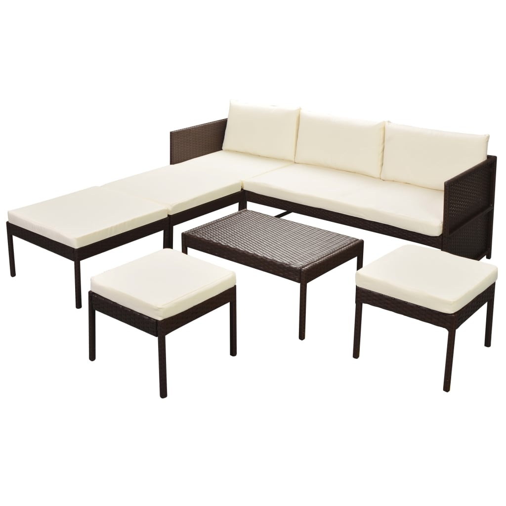 VidaXL 6-delige Loungeset met kussens poly rattan bruin
