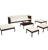 VidaXL 6-delige Loungeset met kussens poly rattan bruin