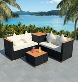 VidaXL 4-delige Loungeset met kussens poly rattan zwart