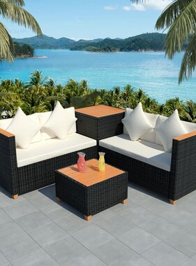 VidaXL 4-delige Loungeset met kussens poly rattan zwart