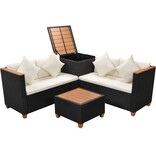VidaXL 4-delige Loungeset met kussens poly rattan zwart