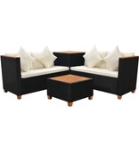VidaXL 4-delige Loungeset met kussens poly rattan zwart