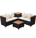 VidaXL 4-delige Loungeset met kussens poly rattan zwart