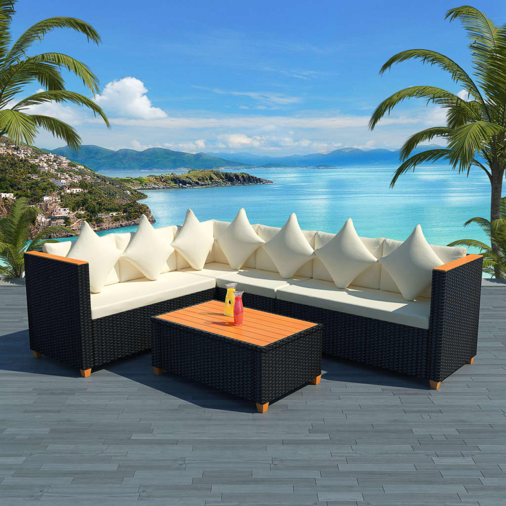 VidaXL 4-delige Loungeset met kussens poly rattan zwart