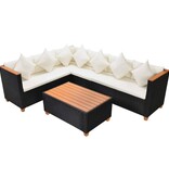 VidaXL 4-delige Loungeset met kussens poly rattan zwart