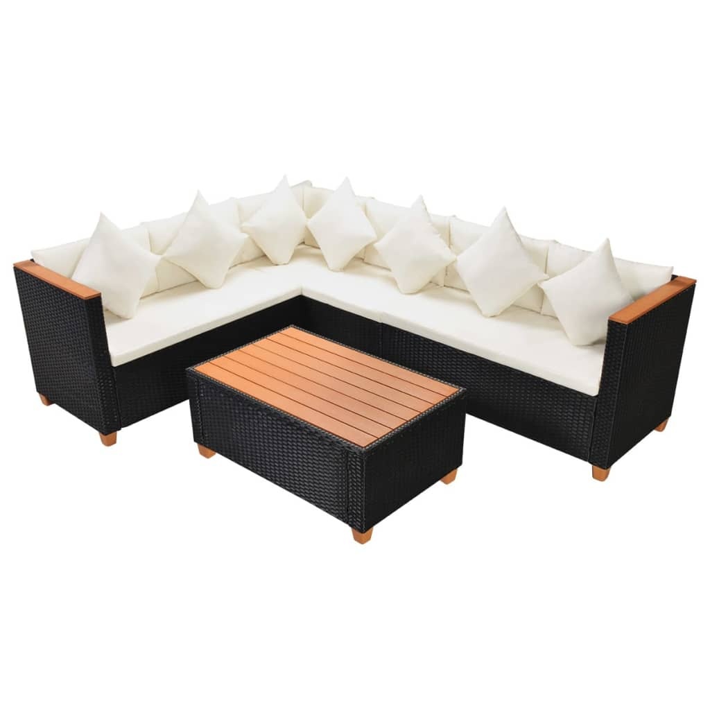 VidaXL 4-delige Loungeset met kussens poly rattan zwart