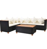 VidaXL 4-delige Loungeset met kussens poly rattan zwart