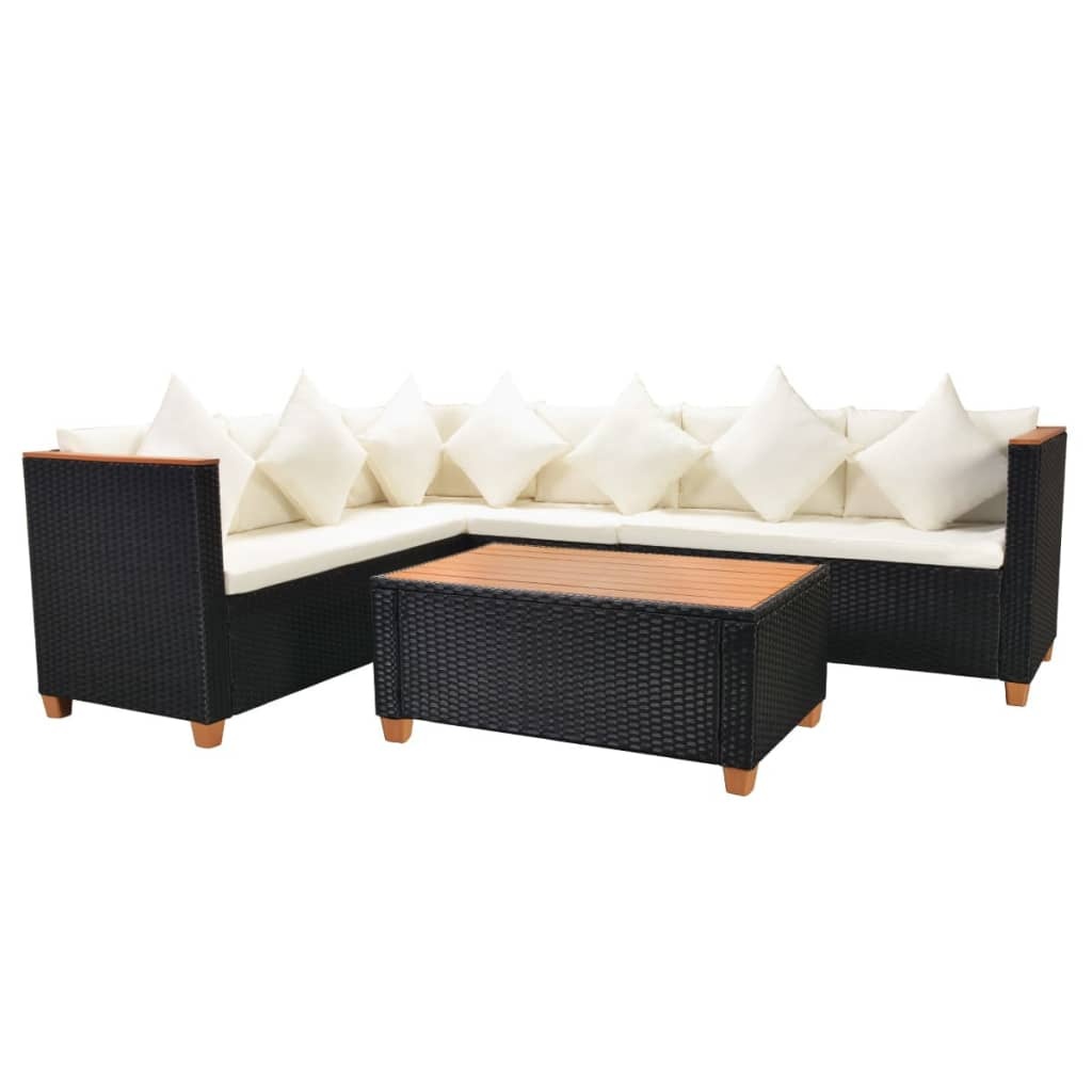 VidaXL 4-delige Loungeset met kussens poly rattan zwart