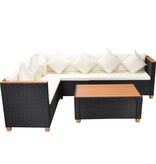 VidaXL 4-delige Loungeset met kussens poly rattan zwart